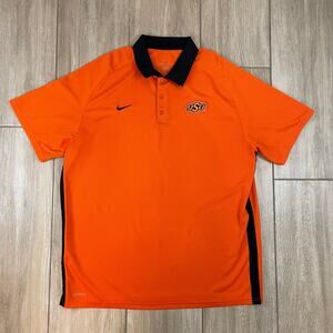 Nike Dri-Fit OSU Oklahoma State Cowboys Polo Shirt Men’s XL Orange Black Logo